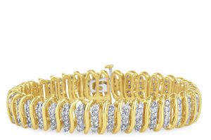 Diamond swirl style large width tennis bracelet in 14k yellow gold