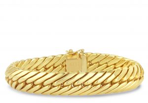 Solid 14k yellow gold fashion bracelet with a herringbone rounded thick link style
