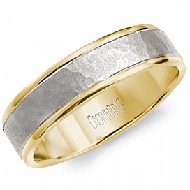 CrownRing White and yellow gold wedding band with hammered centre WB-9527