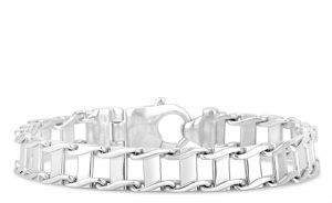 Modern mens fancy link heavy bracelet in 10k white gold