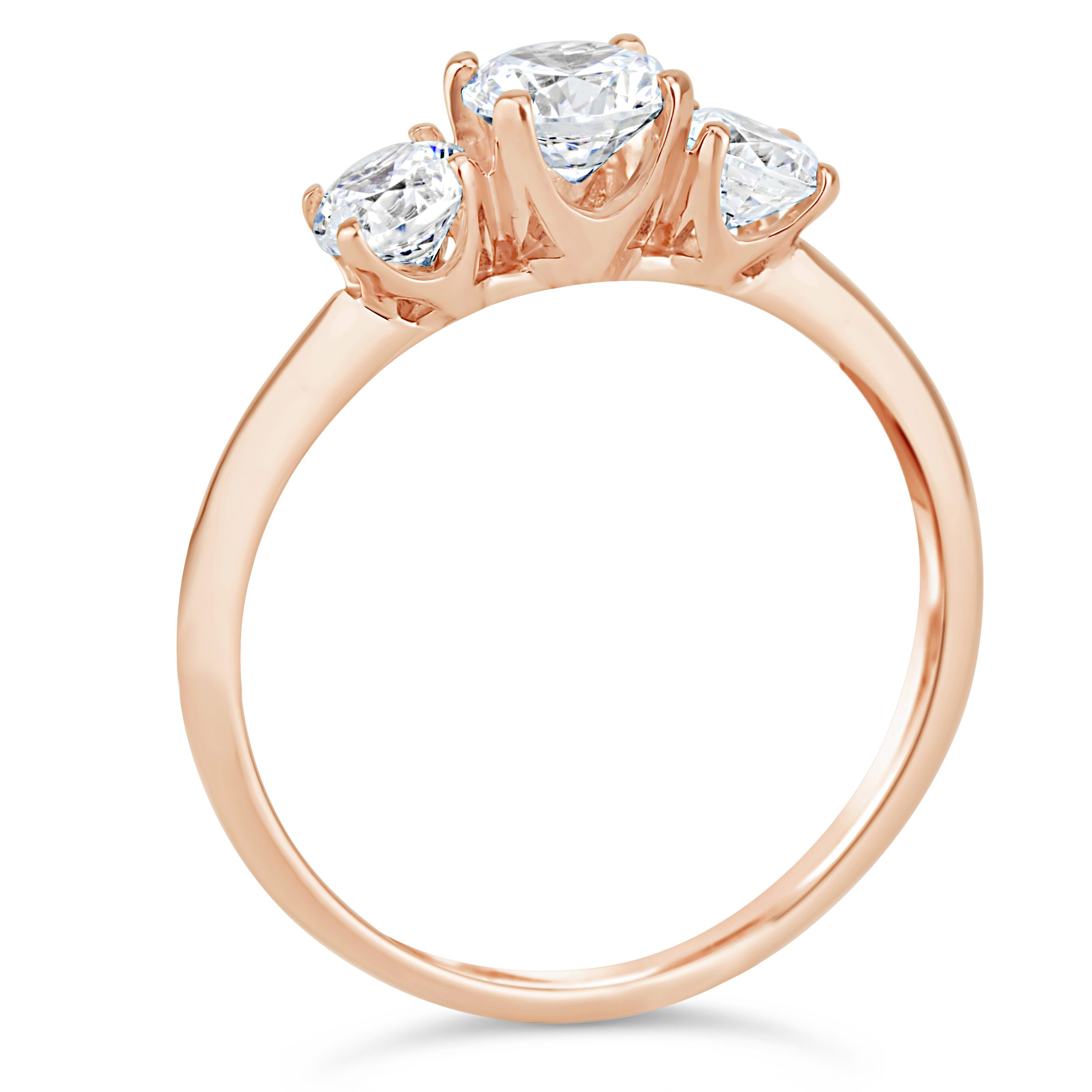 three diamond engagement ring in 14k rose gold