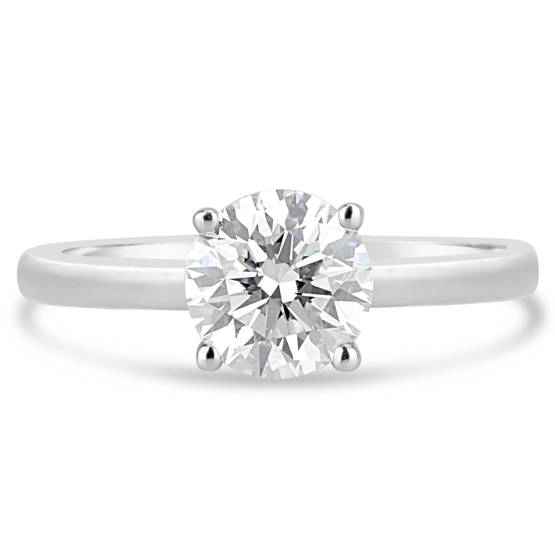 diamond rounded claw solitaire engagement ring with 2 underneath bezel set diamonds in white gold