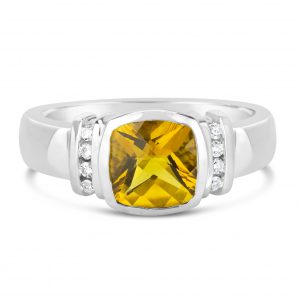 diamond and citrine 14k white gold ring