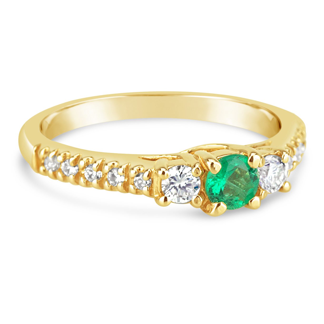 emerald and diamond yellow gold ring