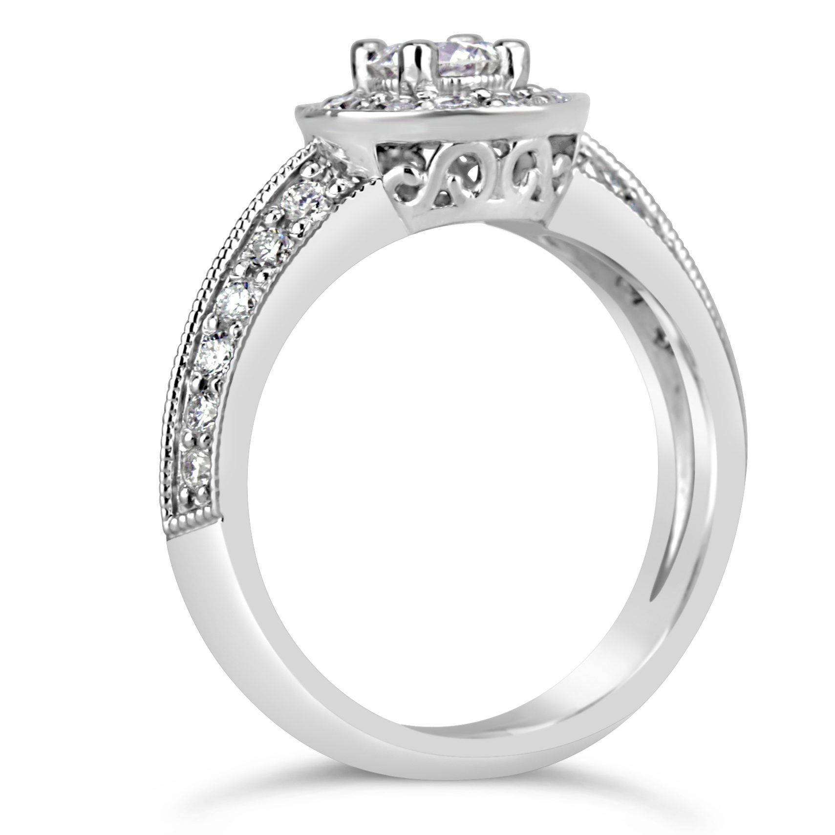 diamond halo engagement ring with diamond band