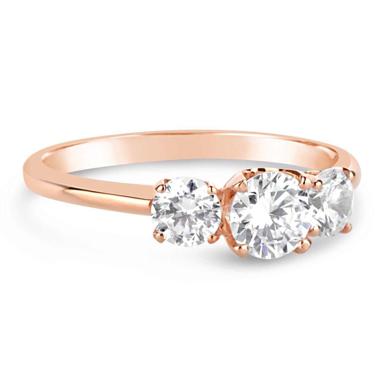 14k rose gold three diamond engagement ring