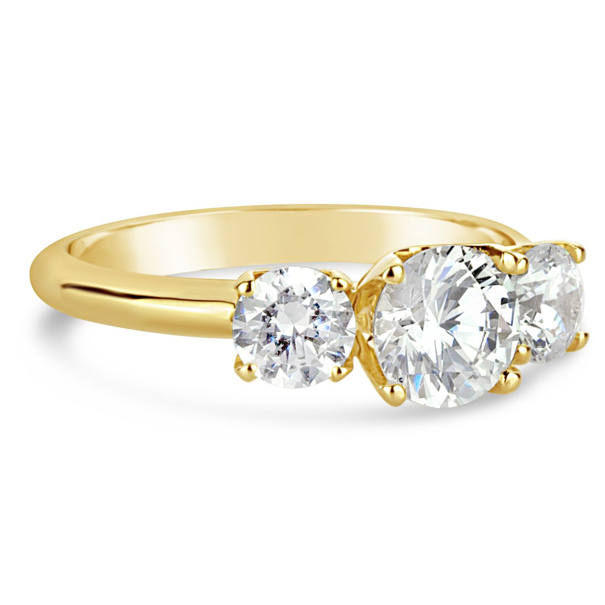 yellow gold engagement ring with three diamonds past present future ring