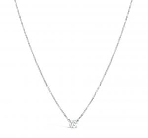 Diamond solitaire classic style necklace in 10k white gold diamond cut wheat chain