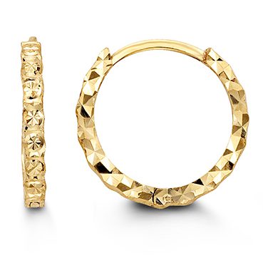 faceted earrings 6009 10k yellow gold huggie diamond cut