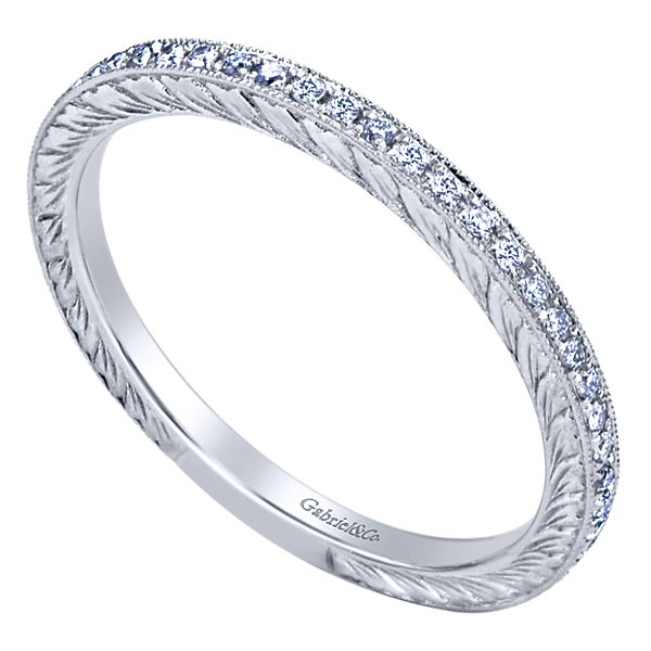 14k white gold diamond engraved stacking band wedding ring gabriel and co LR4793W45JJ-1