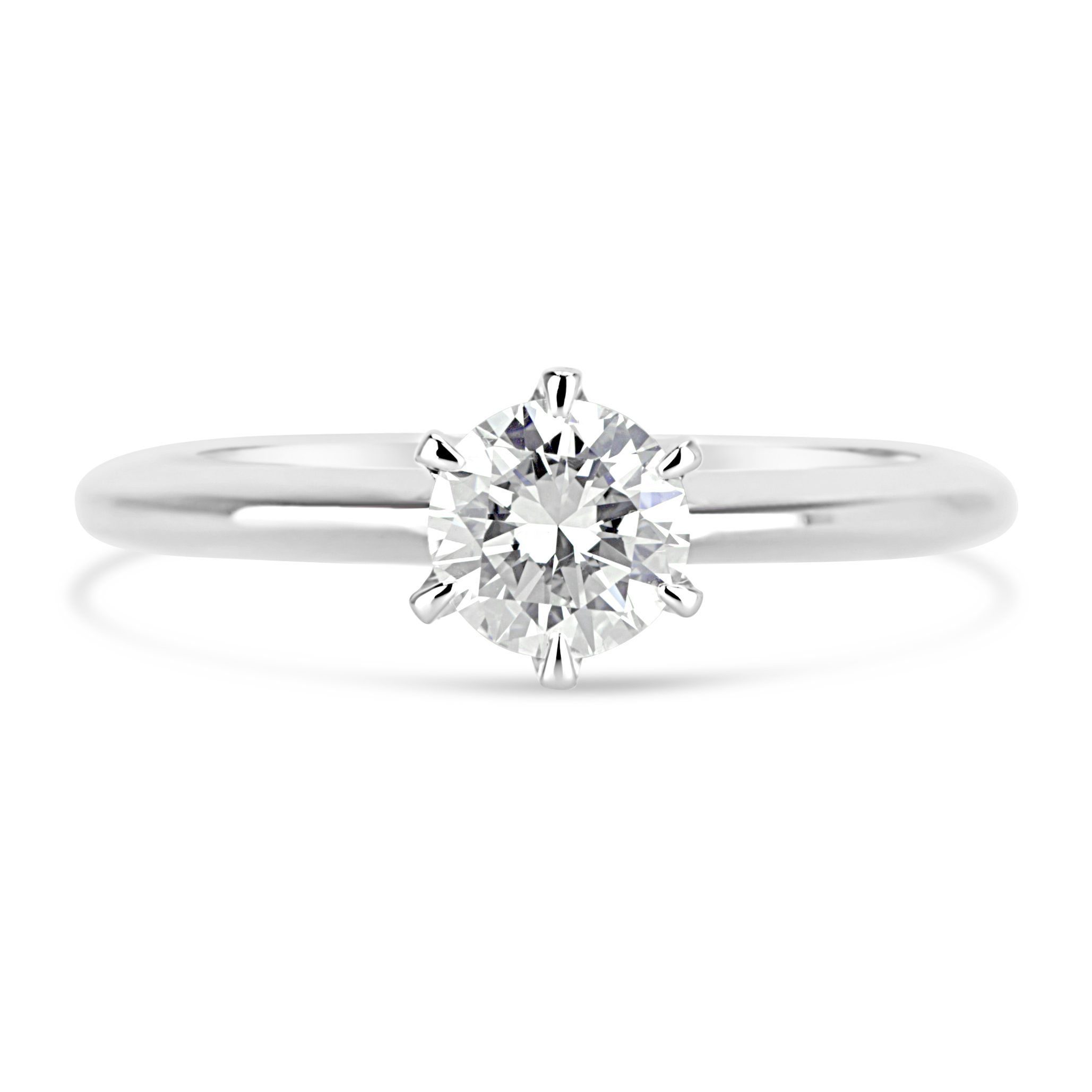 six claw tiffany style white gold diamond engagement ring