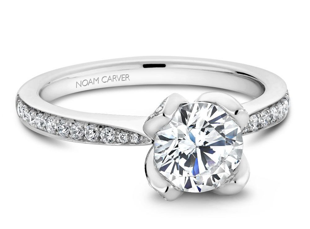 White Gold and Diamond Floral Engagement Ring Close View