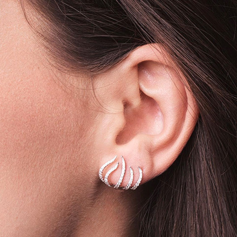 White Gold Diamond Cuff Stud Earrings - Image 5