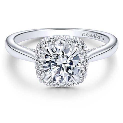 diamond halo engagement ring with diamond side details gabriel and co cypress