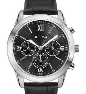 watch bulova Gents black and silver mens chronograph