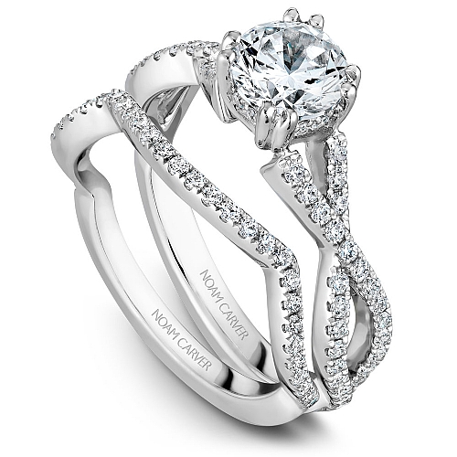 White Gold and Diamond Split Shank Engagement Ring & Wedding Band Set