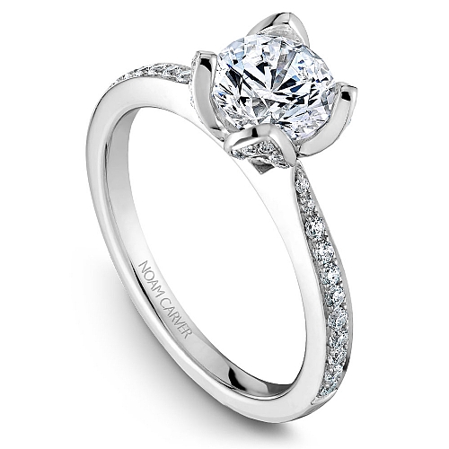 White Gold and Diamond Floral Engagement Ring Top View