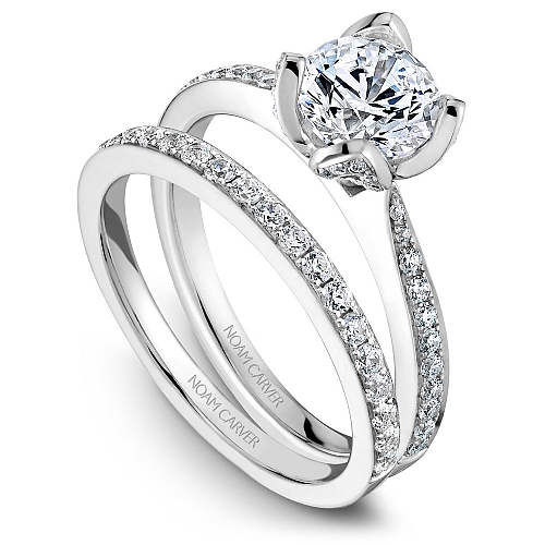 White Gold and Diamond Floral Engagement Ring & Wedding Band Set