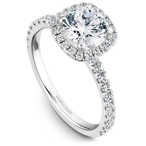 Top View of White Gold and Diamond Halo Engagement Ring
