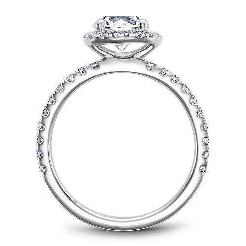 Side View of White Gold and Diamond Halo Engagement Ring