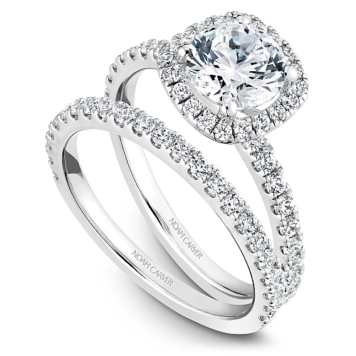 Noam Carver White Gold and Diamond Halo Engagement Ring & Wedding Band Set