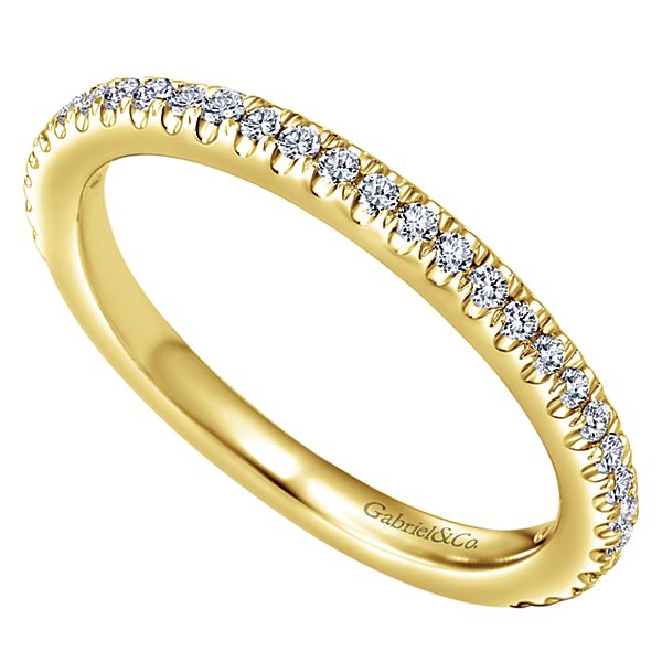 14k yellow gold stacking band diamond claw set wedding anniversay ring gabriel and co LR4885Y45JJ-1