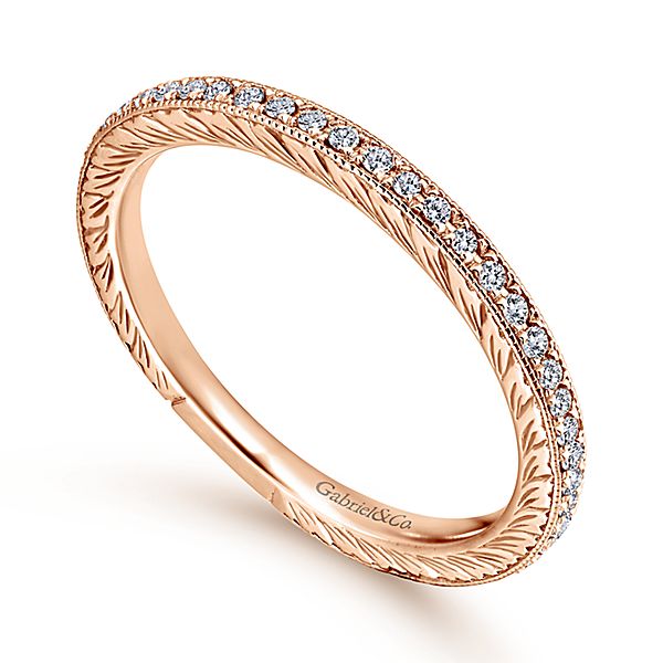14k rose gold diamond engraved stacking band wedding ring gabriel and co LR4793K45JJ-2