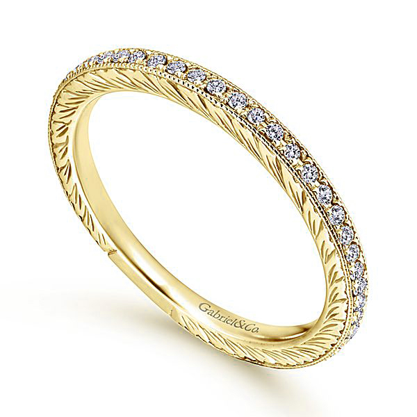 14k yellow gold diamond engraved stacking band wedding ring gabriel and co LR4793Y45JJ-2