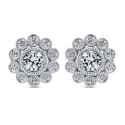 14k white gold milgrain bezel set diamond flower stud earrings gabriel and co EG12865W45JJ-2