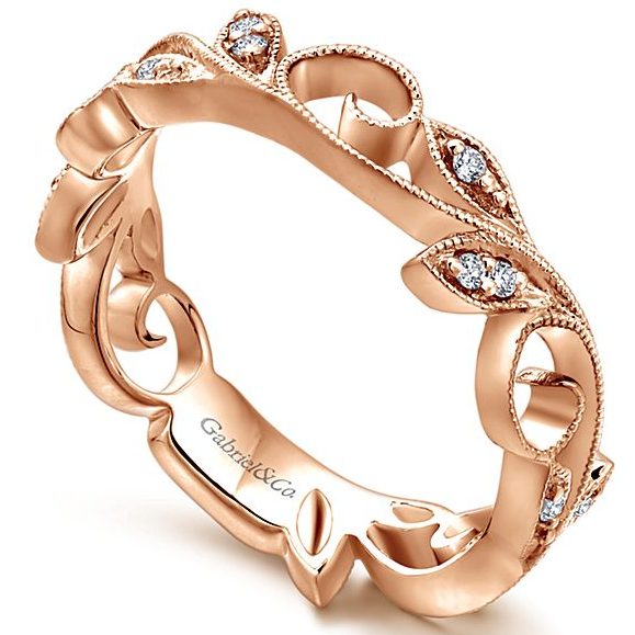 gabriel and co 14k rose gold diamond flower stackable ring wedding band LR4593K45JJ-1