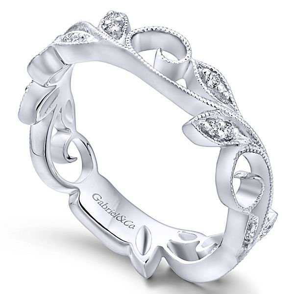 gabriel and co 14k white gold diamond flower stackable ring wedding band LR4593K45JJ-1