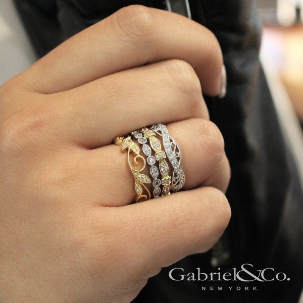 gabriel and co 14k yellow gold diamond flower stackable ring wedding band LR4593Y45JJ-1