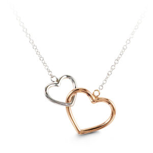 interlocked hearts pendant necklace 10k white and rose gold
