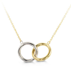 interlocking circles pendant necklace 10k white and yellow gold