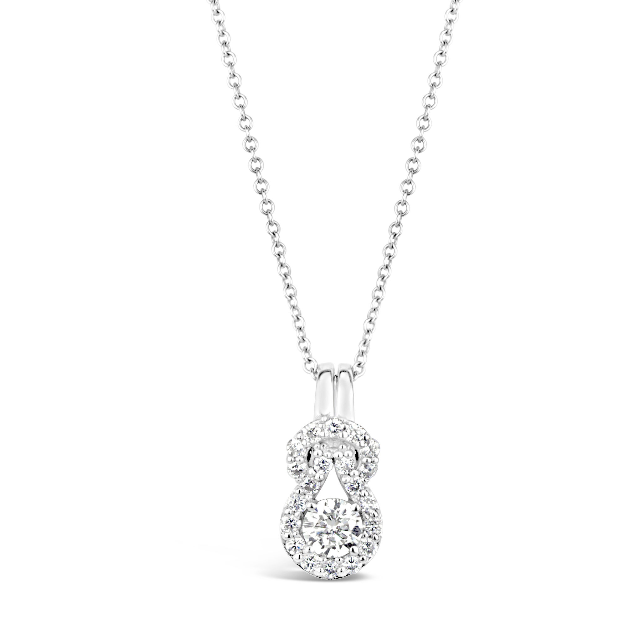 pendant necklace 14k white gold diamond rope knot