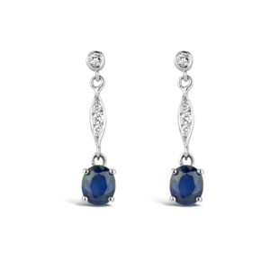 blue sapphire september birthstone white gold diamond drop earrings