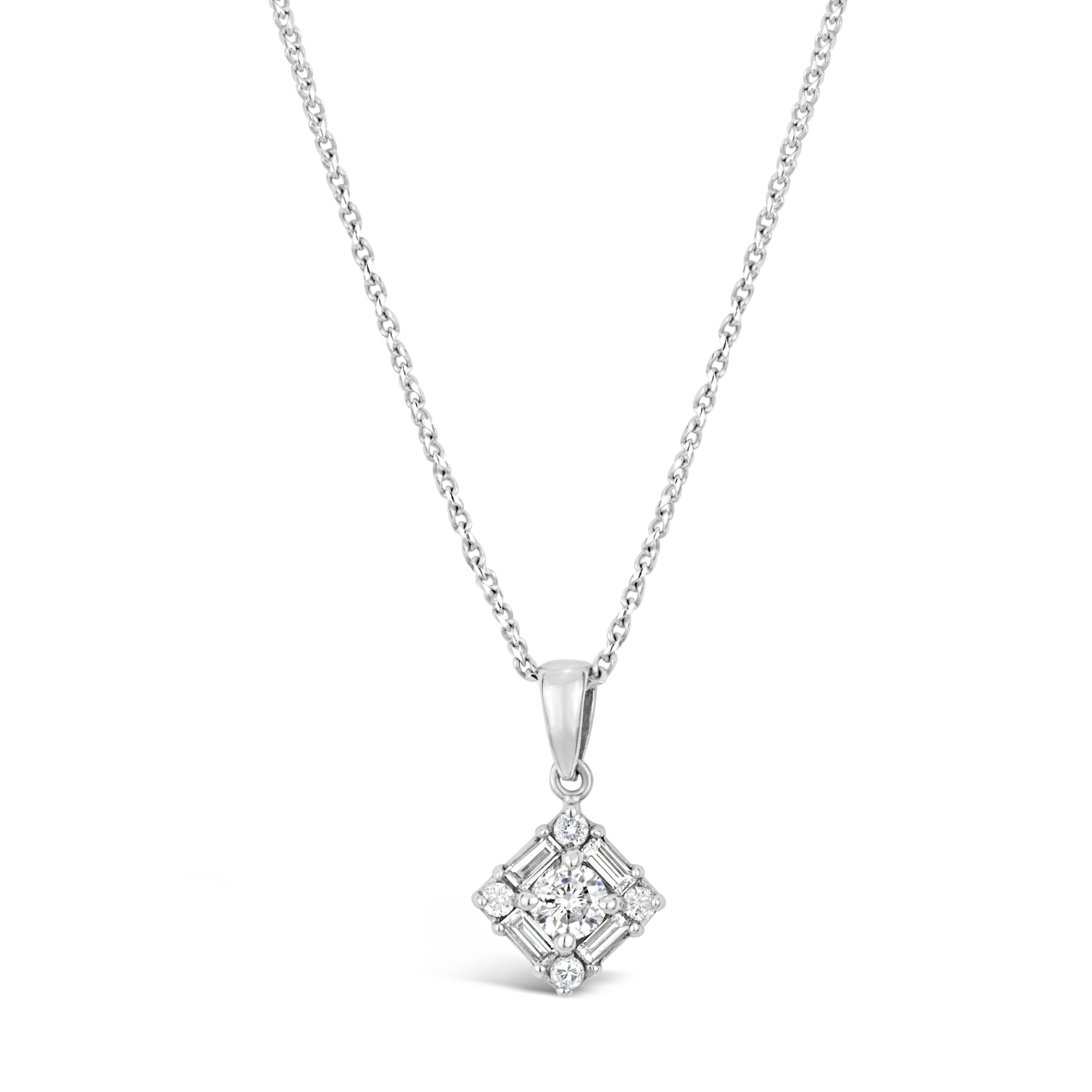 White Gold Diamond Square Pendant | Edwards & Davies