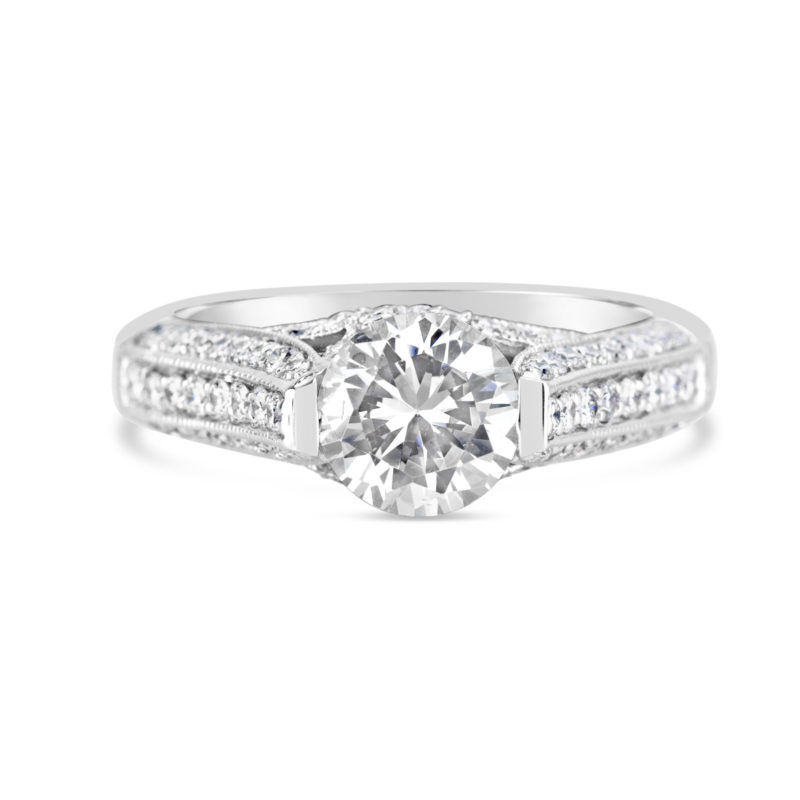 diamond solitaire engagement ring 14k white gold antique style diamond band and gallery