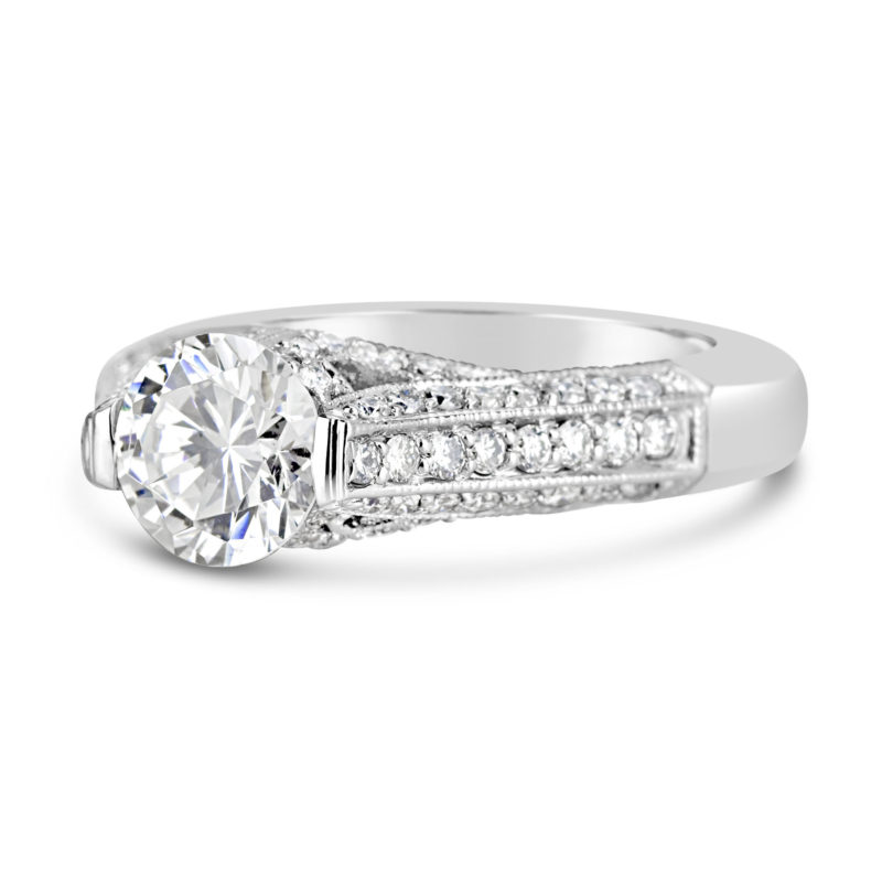 antique style 14k white gold diamond solitaire with diamond band rg00151