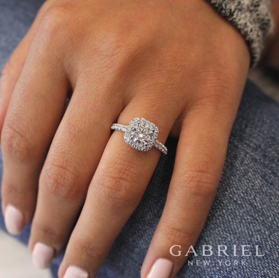 Gabriel and co lyla mount diamond band halo engagement ring 14k white gold