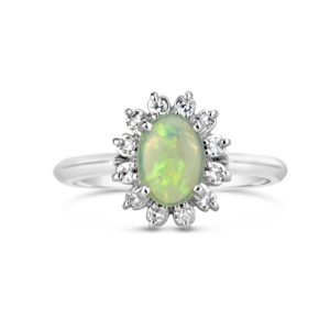 oval opal diamond halo cluster ring white gold rg00548