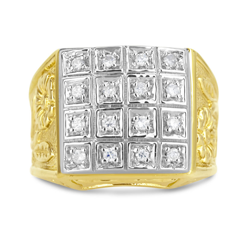 large diamond statement ring with flower engraving details white and yellow gold mens gents l rg00702