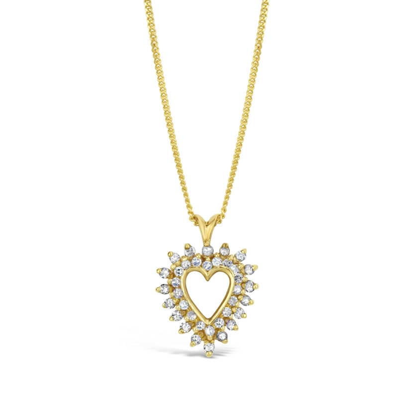 diamond heart pendant necklace yellow gold cluster