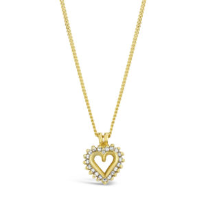 round diamond heart pendant necklace yellow gold