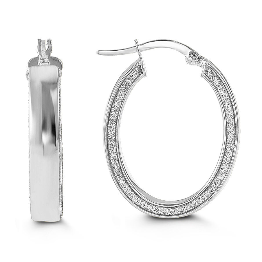 White Gold Glitter Wide Oval Hoop Earrings Edwards Davies White Gold Oval Glitter Hoop Earrings