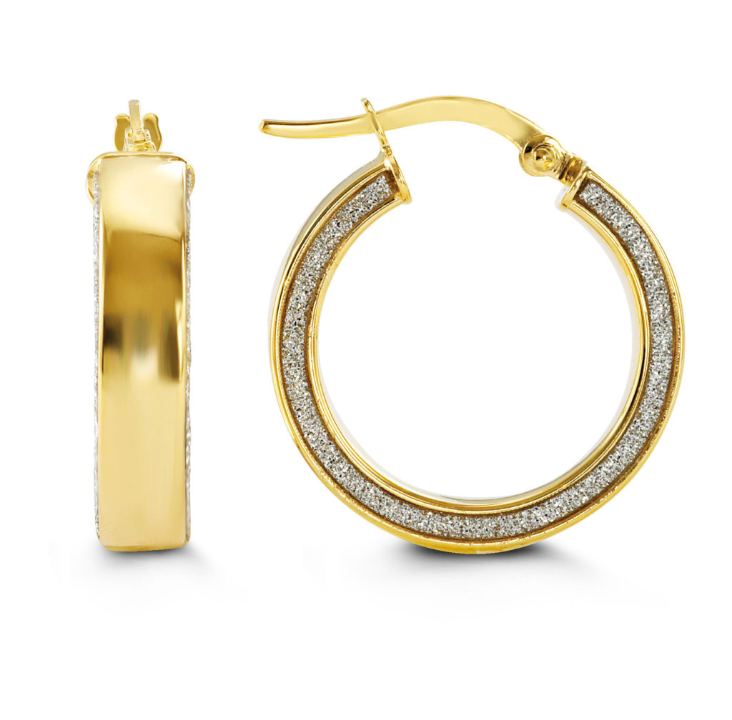 laser cut glitter sparkle earrings 10k yellow gold round hoop earrings
