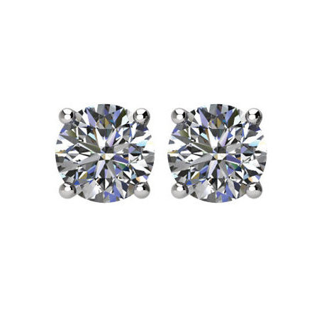 4 claw gallery setting Diamond solitaire stud earrings 14k white gold