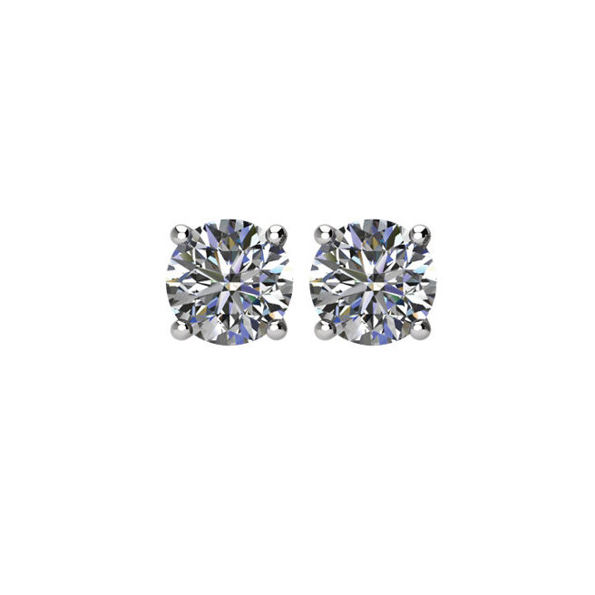 4 claw gallery setting Diamond solitaire stud earrings 14k white gold