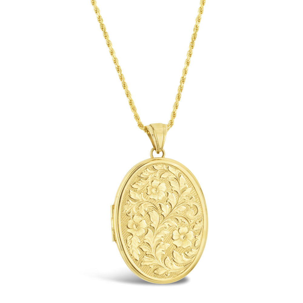 arge locket pendant necklace 14k yellow gold floral engraved l