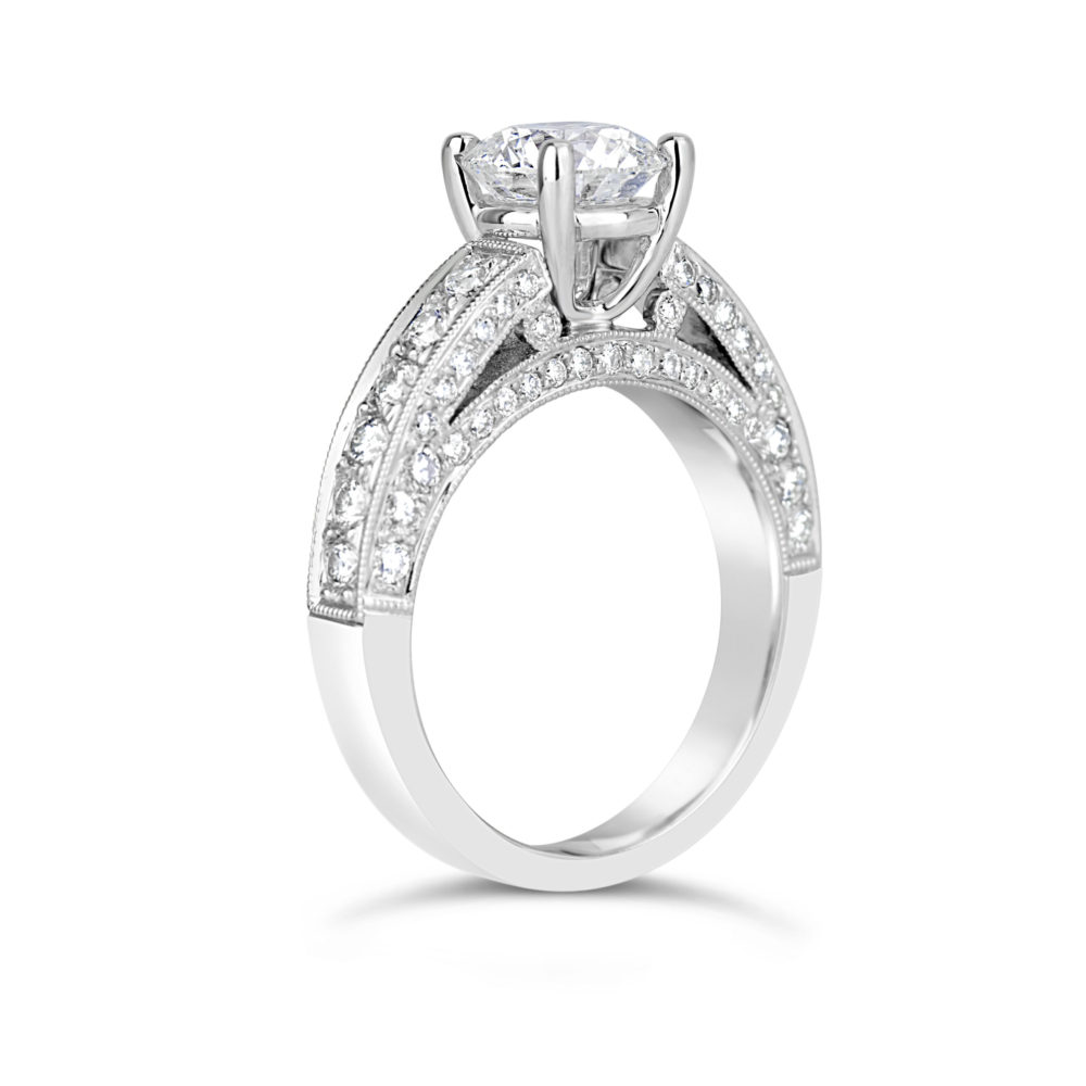 round brilliant 1.00ct diamond solitaire engagement ring with diamond band and under gallery 18k white gold rg00482
